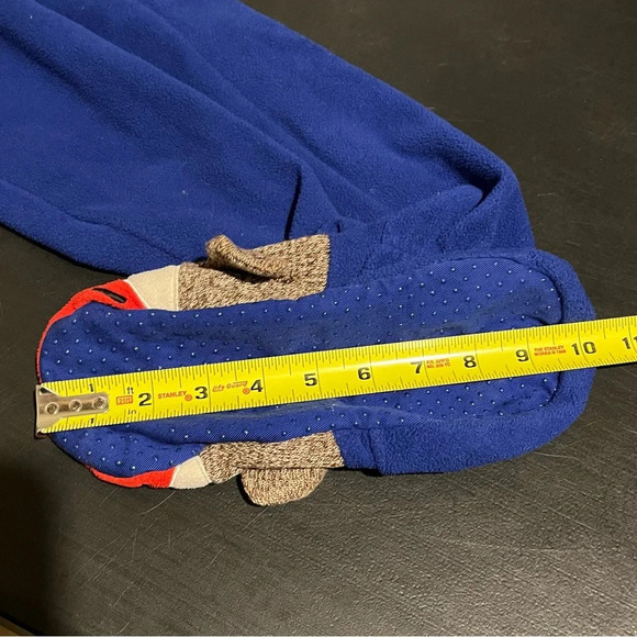 Nick & Nora Sock Monkey Footed Pjs Pajamas M Sleepwear Royal Blue Fleece Pocket - Picture 12 of 12